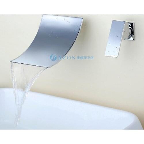 Contemporary Two Holes Chrome Finish Waterfall Wall-mounted Bathroom Tub Faucet Water Mixer Basin Tap MPAZ007B