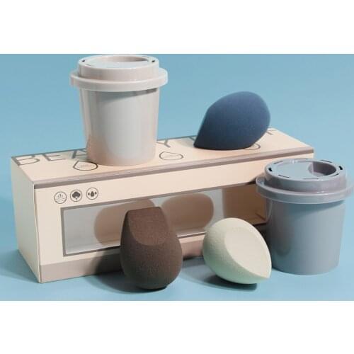 3Pcs Hot makeup Sponge With Coffee Cup Sponge Stand Storage Case Makeup Puff Holder Empty Cosmetic Dry Box Makeup Accessories