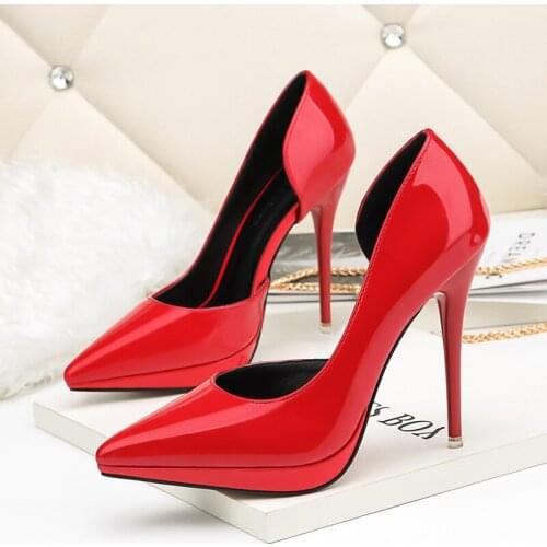 Women Spring Autumn high heels shoes Woman pumps Side space Pointed Toe 12cm Thin Heels lady platform daily work dress Footwear