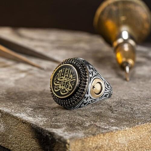Solid 925 Sterling Silver Death is Enough For Advice Embroidered Mens Ring Moon Star Ring Jewelry Accessory Made in Turkey