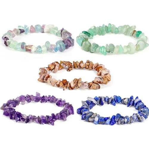 Bohemia Seven Colors Natural Irregular Stone Bracelet Charm Elastic Rope Friendship Bracelet Women Gift