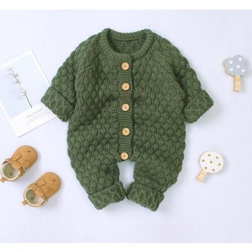 Spring Autumn Baby One-Piece Romper Open Button Knitted Solid Color Romper Newborn Single-Breasted Clothes Toddler Girls Clothes