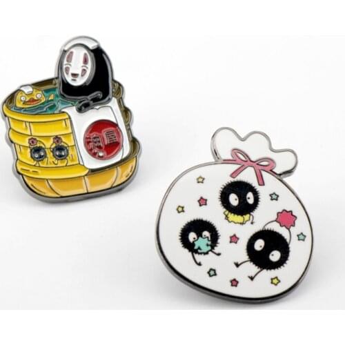 Anime Spirited Aways Lapel Pins Kawaii No Face Man Dustbunny Shape Alloy Enamel Brooches Cute Cosplay Trinket Party Jewelry New