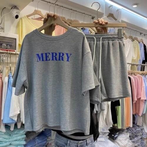 Womens Summer Two Piece T-Shirt Cute Home Suit Clothes Loose Sets Outfits Female Casual Short- Sleeve Homewear Top T-Shirt