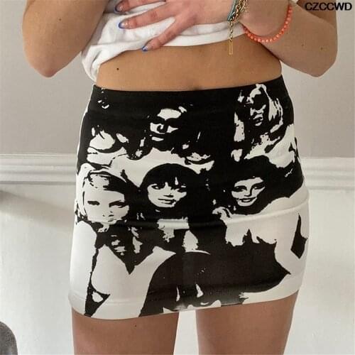 E-girl Indie Mini Y2k Skirt Women Summer Streetwear 90s Vintage Graphic Print Pencil Gothic Bodycon Aesthetic Harajuku Skirts Za