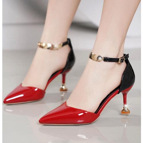 2020 new single shoes womens high heels thin heels summer fashion sandals pointed hollow one word buckle belt womens shoes