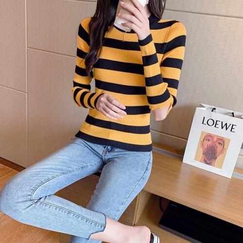 Real Shot Lazy Pullover Striped Top Early Autumn New Thin Sweater Long Sleeve Pullover Women