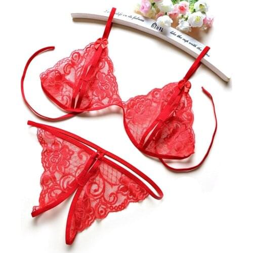 Babydoll Womens Pajamas Sexy Lingerie Thongs +Bras Lace Panties Sexy Costumes Lingerie Female Erotic Underwear Dress For Sex