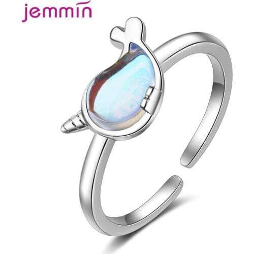New 2020 Arrivals New Real 925 Sterling Silver Blue Dolphin Elegant Ring For Women Girls Animal Open Rings Jewelry Birthday Gift