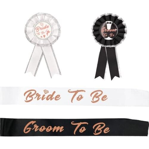 Bride To Be and Groom To Be Sash Badge Pin Gift for Hen Bachelorette Bridal Shower Wedding Party Decoration Supplies Black White