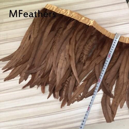 2Meters Gold Brown Color Dyed rooster tails Feather trim ribbon 35-40cm 14-16inch long chicken feather plumas for cloth decorate