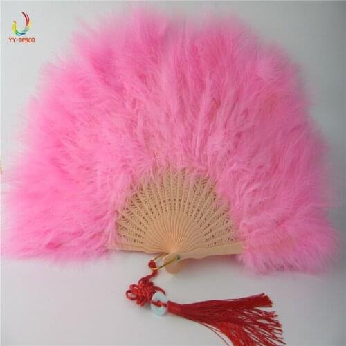 10pcs Color Thicken Fluffy Folding Marabou Feather Hand Fan Girls Dance Performance Pink Fan Party Favors wedding decoration