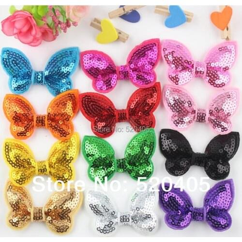 17 colors fashion Shiny butterfly 2.3 Inch 100% DIY Flower for headband Sequins butterfly hair accessories 100PCS