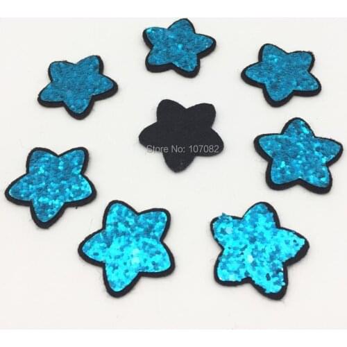 30pcs 33mm Shiny Star Felt Fabric Patch Christmas Blue Sew Appliques Decorations Embellishments Crafts Home Ornaments