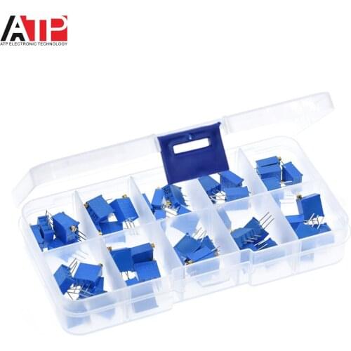 50PCS 3296W Multiturn Trimmer Potentiometer Kit High Precision 3296 Variable Resistor 500R 1K 2K 5K 10K 20K 50K 100K 200K 1M