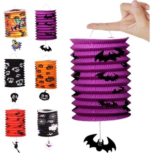 6PCS Halloween Decoration Paper Pumpkin Hanging Lantern Light Lamp Halloween Decorations for Home Horror Lantern Supplies