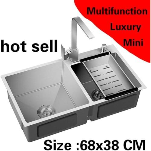 Free shipping Apartment 304 stainless steel multifunction kitchen manual sink double groove do the dishes hot sell 680x380 MM