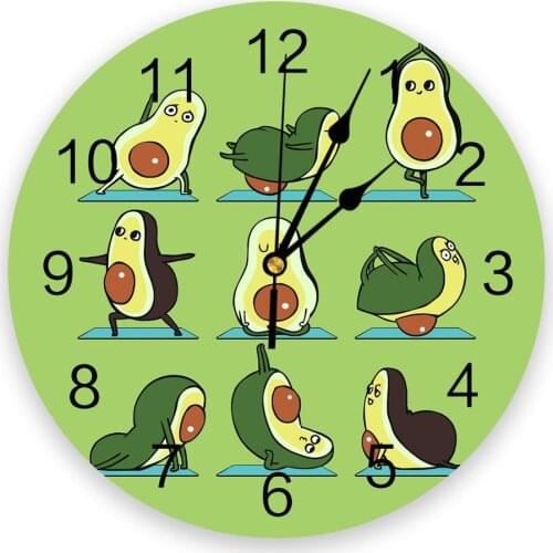 Avocado Yoga Printed PVC Wall Clock Modern Design Home Decor Bedroom Silent Oclock Watch Wall For Living Room