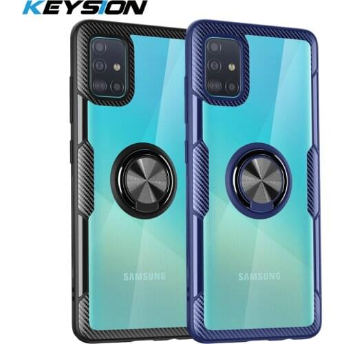 KEYSION Transparent Ring Case For Samsung A51 A71 A70 A50 A30 A01 Shockproof Phone Cover for Galaxy S20 Ultra S10+ Note 10 Lite