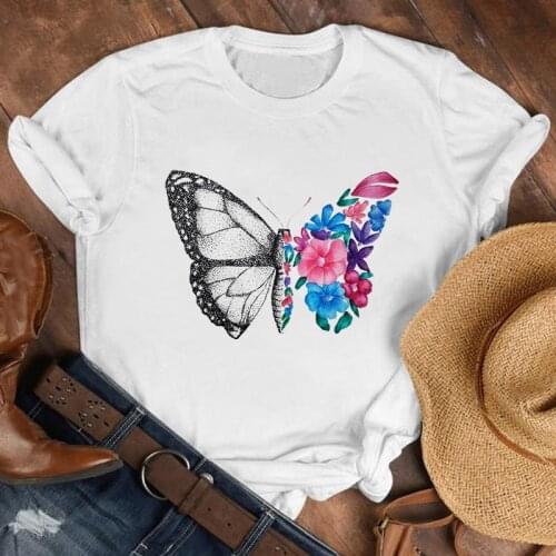 Cartoon Butterfly Floral Elegant T Shirt Women Summer Casual Tshirts Tees Harajuku Graphic Tops Short Sleeve Female T-shirt