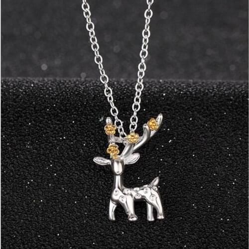 Exquisite Crystal Deer Female Pendant Necklace Jewelry Vintage Silver Plated Necklace For Women Birthday Accessories