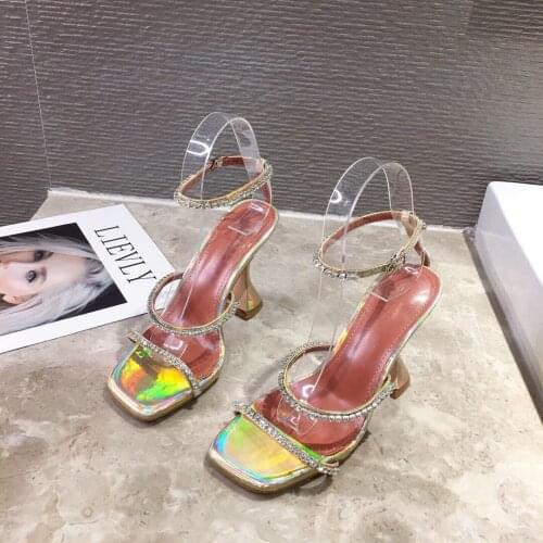 Kcenid Gold silver gladiator sandals women rhinestone strap summer shoes woman pumps crystal design high heels women sandals new