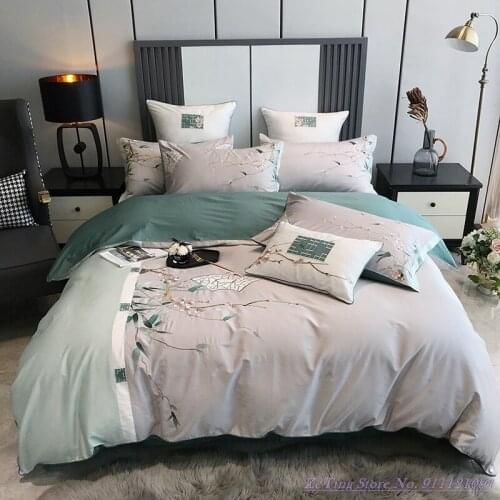 Chinese Style Pure Cotton Bedding Set 100TC cotton classical embroidery 4pcs contrast stitching quilt cover double bed supplies