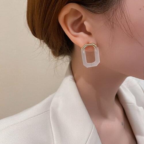 Lifefontier Vintage Hollow Square Acrylic Drop Earrings for Women Gold Color Metal Transparent Resin Dangle Earrings Jewelry