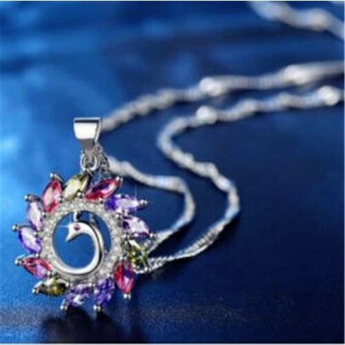 Trendy Colorful Peacock Pendant Necklace Chain Jewellery For Women Party Gift