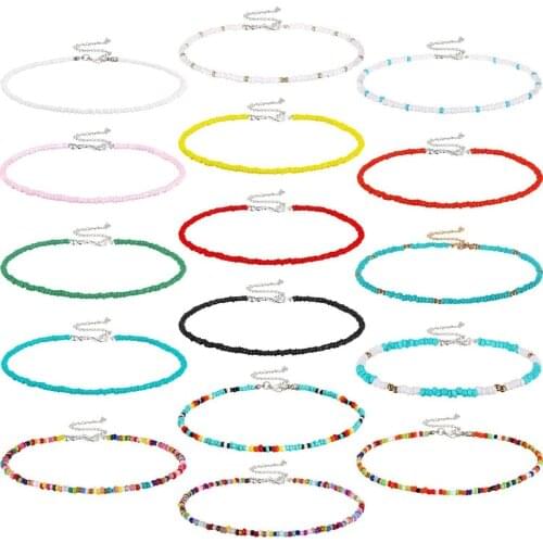 Fashion Womens Necklace Multicolor Beads Necklace Bohemian Style Pure Color Clavicle Chain Female Jewelry Accessories Collares