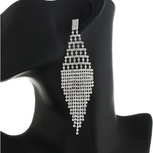 Fashion Crystal Long Earrings for Women Jewelry Silver / gold Color Rhinestone Wedding Party Dangle Earrings Brides Gifts E748