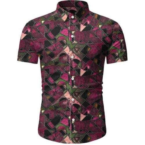 Mens Summer Shirts Short Sleeve Slim Fit New Fashion Pattern Casual Flower Leisure Beach Color Shirt Daily Life Work Red Blue