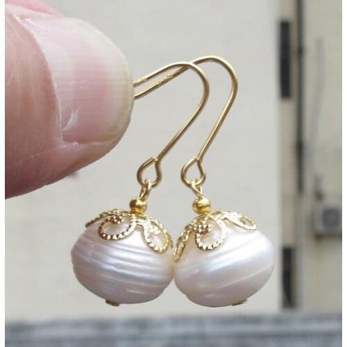 HUGE AAA 12-11 MM SOUTH SEA WHITE PEARL DANGLE EARRING 14k/20 GOLD