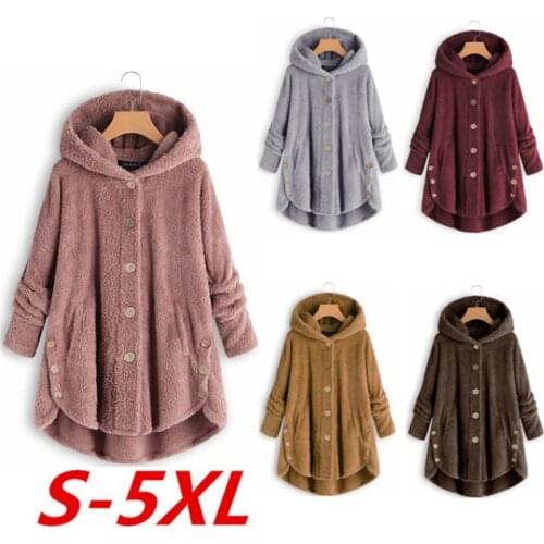 Autumn And Winter Fashion Plush Jacket Long Sleeve Solid Color Buttons Irregular Loose Long Warm Coat Urban Streetwear