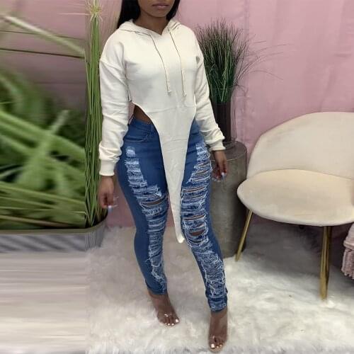 Autumn Fall Casual Women Hoodies & Sweatshirts Hooded Drawstring Long Sleeve Irregular Tops Fashion High Waist Loose Pullovers