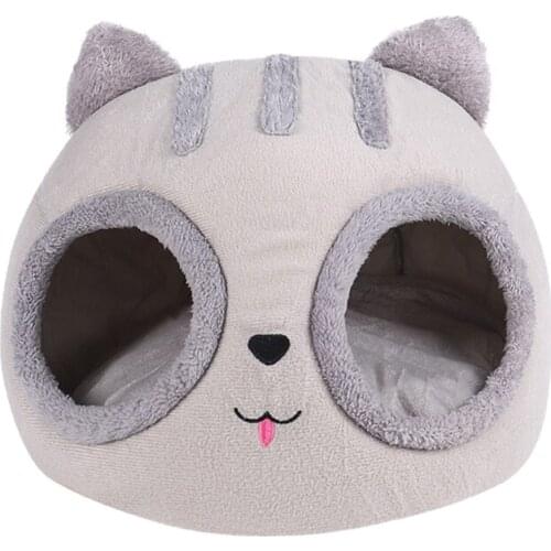 Cat Head Shaped Winter Kitten Dog Cushion Improved Sleep Comfortable Cat Cave Nest Sleeping Bed with Cushion Foldable