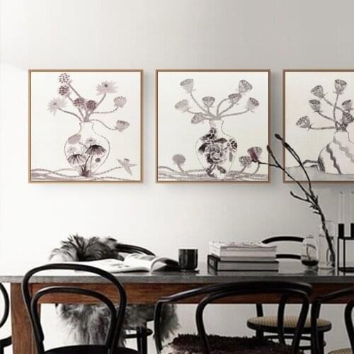 Beauty of Chinese style Flower Canvas Painting Retro Fresh Plant Poster Bedroom Porch Living Room Wall Art Pictures Home Decor