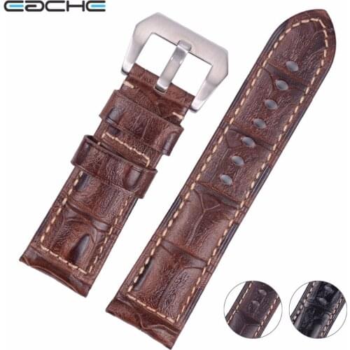 EACHE Genuine Cowhide Leather Watch Straps 24mm Black Light Brown Dark Brown Special Pattern High Quality Watch Band