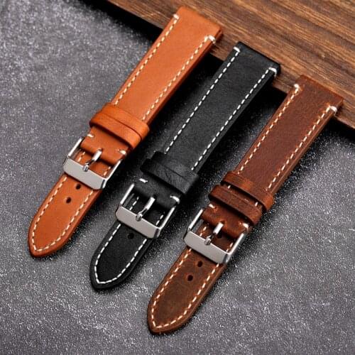 Handmade Black-Brown Italian Top Layer Leather Strap 18 19 20 21 22MM Retro For Military Watch Mountaineering Watch Bracelet