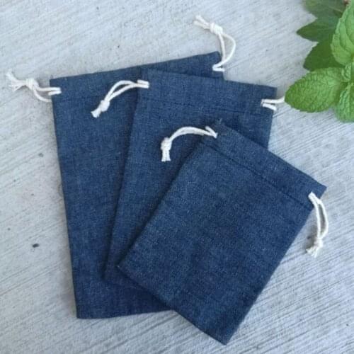 Cotton Jean Drawstring Bags 8x10cm 9x12cm 10x15cm 13x17cm pack of 50 Makeup Jewelry Denim Gift Pouch