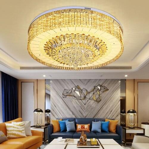 Living room headlight crystal lamp rectangular atmosphere home remote control LED lobby high-end lamps European simple modern