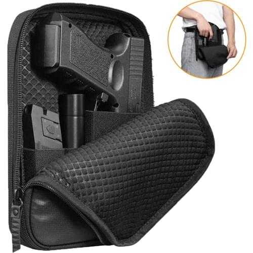 Tactical Concealed Gun Pouch Leather Gun Bag Case Handgun Waist Bag With Belt Loops Hunting Accessories Pistol Holsters