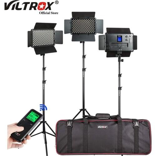 VILTROX 2/3PCS VL-S192T LED Video Light Bi-color Dimmable Wireless remote Panel Lighting Kit +75"Light Stand for studio shooting