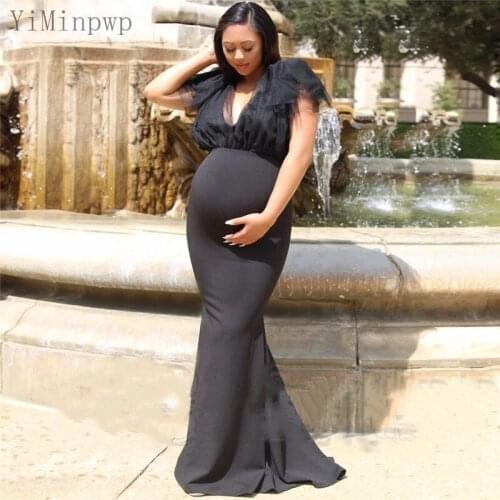 YiMinpwp Pregnant Mermaid Prom Dresses Long V Neck Pleats Maternity Women Formal Evening Dress Plus Size Custom Cheap