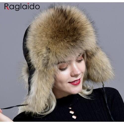 Fox Fur Hats for Women Winter Real Fur Bomber Hats Thick Warm Windproof Trapper Hat with balls Popular Russian Hat