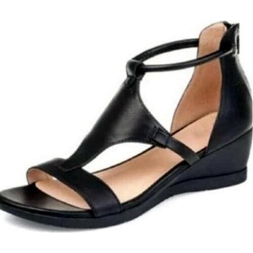 2021 Summer Ladies Sandals Roman Style Retro Sandals Casual Back Side Zipper Wedge Flat Platform Womens Shoes Large Size 43