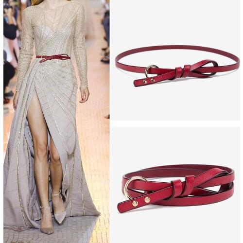 BISON DENIM Genuine Leather Red Black Brown Women Belt Gold Round Metal Circle Female Belts for Women Jeans N60221