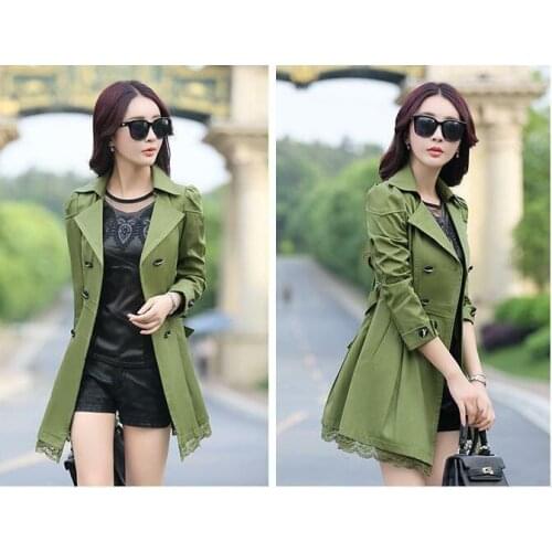 Womens Keep warm Lapel Double Breasted Belt Slim Mid Long Trench Coat
