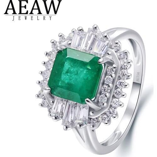 2.5ct Natural Emerald Green Gemstones Side 0.83ctw Real Diamond Engagement Wedding Rings for women Fine Ring 14K White Gold