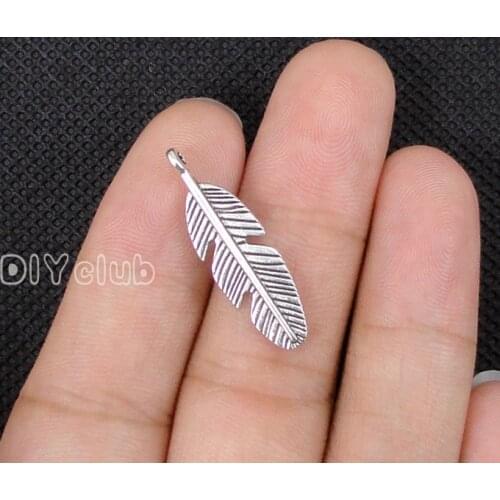 100pcs-Antique Tibetan Silver 2 Sided Feather Charms Pendant 28x8mm
